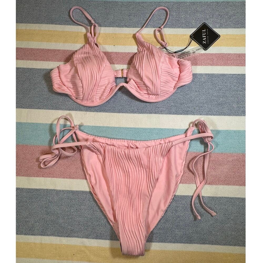 NWT Zaful Ribbed Textured Bikini Set – Pink | Size Medium